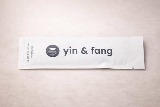 2oz compostable refill packet of Yin & Fang oral microbiome toothpaste